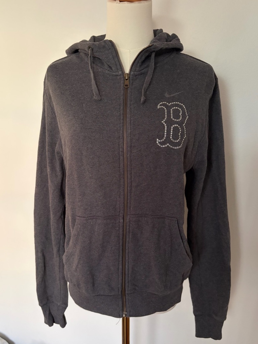 Nike Charcoal Gray Rhinestone 'B' Hooded Zip Jacket Boston Red Sox